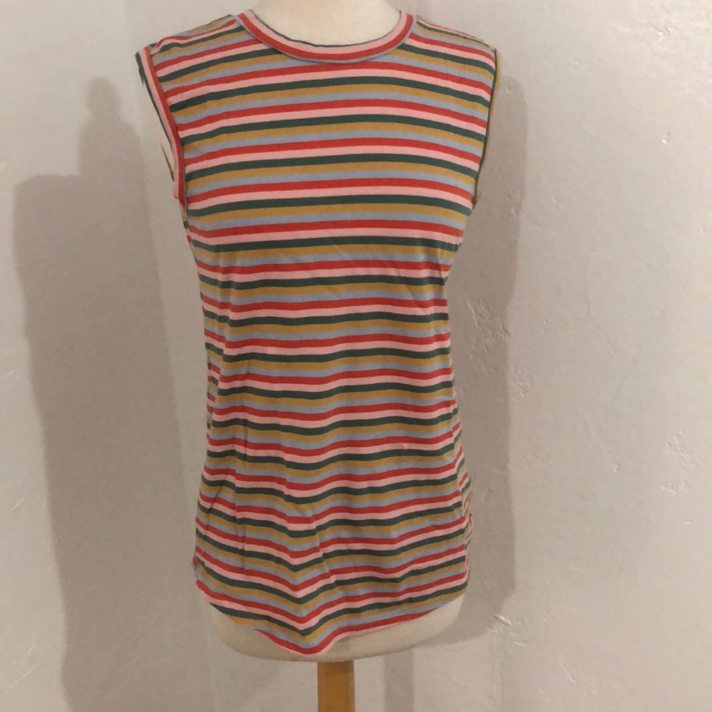 EUC ban.do Pink and Green Striped Muscle Tank Size Small
